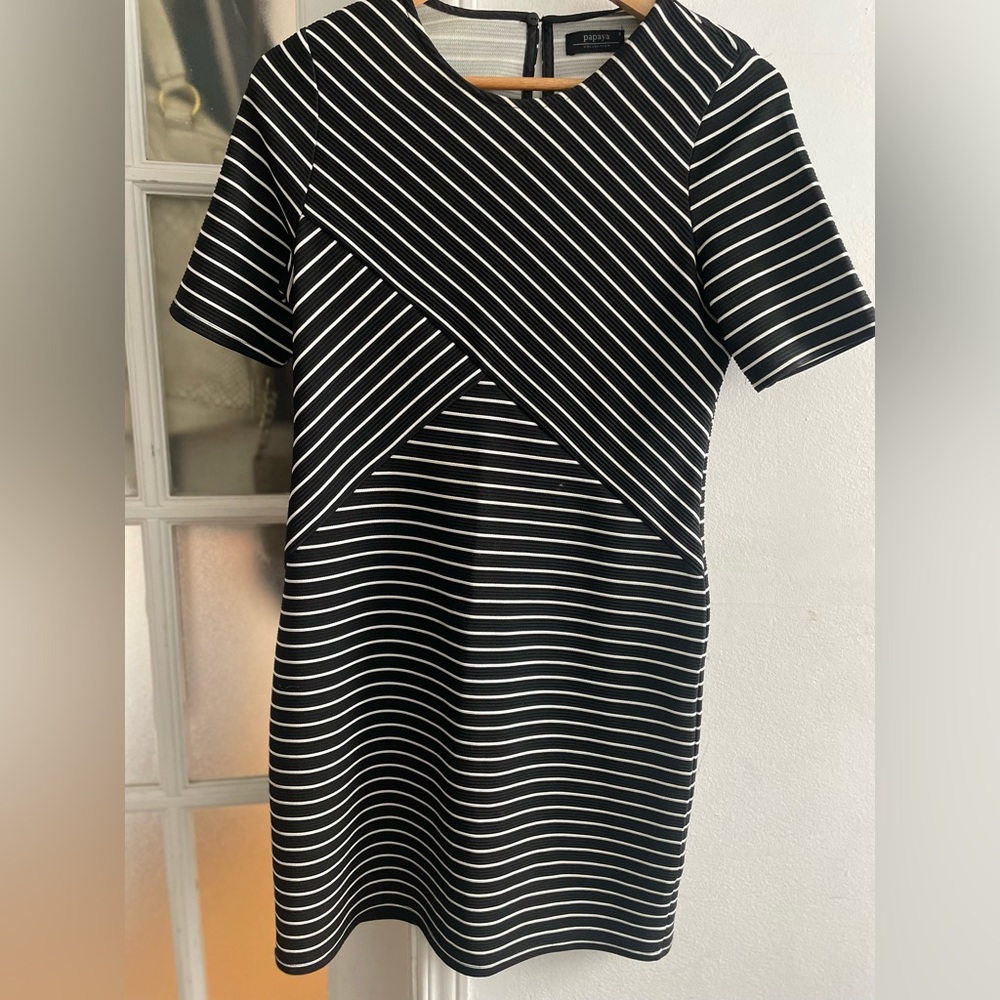 Black and White Striped Formal Dress